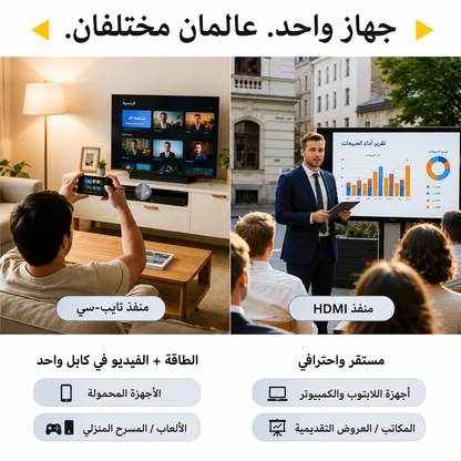 وصّل واعرض فوراً – جهاز مشاركة شاشة لاسلكي HDMI وUSB-C | بدون Wi-Fi أو Bluetooth | توافق واسع مع جميع الأجهزة